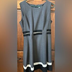 Calvin Klein Gray Midi Dress with Black and White Trim